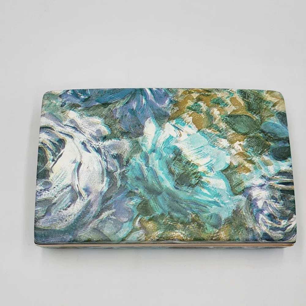 Vtg 80s/90s‎ Hard Shell Travel Jewelry Case Starburst Clamshell Box Blue Floral